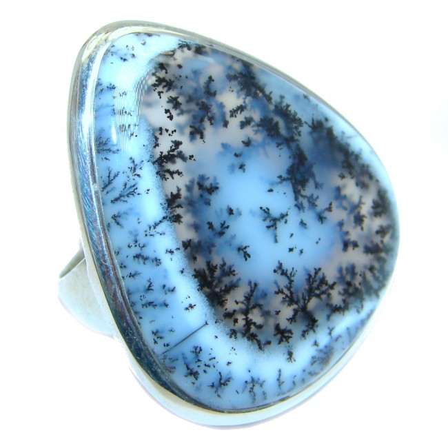 Snow Queen Dendritic Agate Sterling Silver hancrafted Ring s. 8 3/4