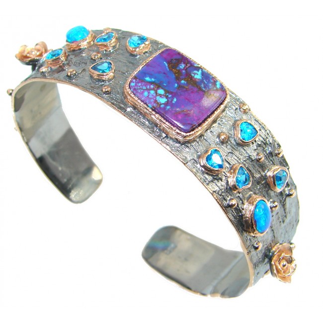 Lavender Beauty Purple Turquoise Blue Quartz Gold Rhodium plated over Sterling Silver Bracelet