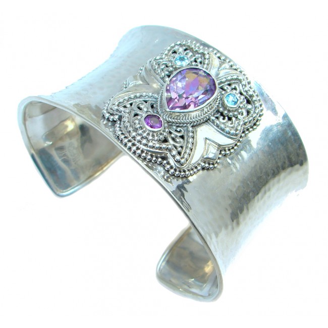 Huge Real Treasure Pink Topaz Sterling Silver handmade Bracelet / Cuff