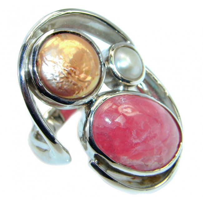 Amazing Pink Rhodochrosite Sterling Silver Ring size 7 1/2