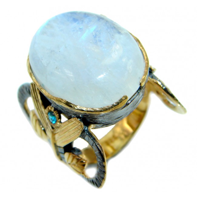 Huge Fire Moonstone Oxidized Sterling Silver handmade ring size 7 3/4