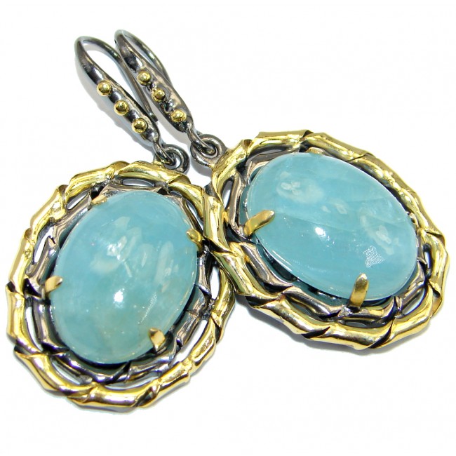 Genuine Blue Aquamarine Gold plated over Sterling Silver handmade Earrings