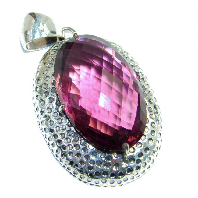 Amazing created Pink Sapphire color Quartz Sterling Silver Pendant