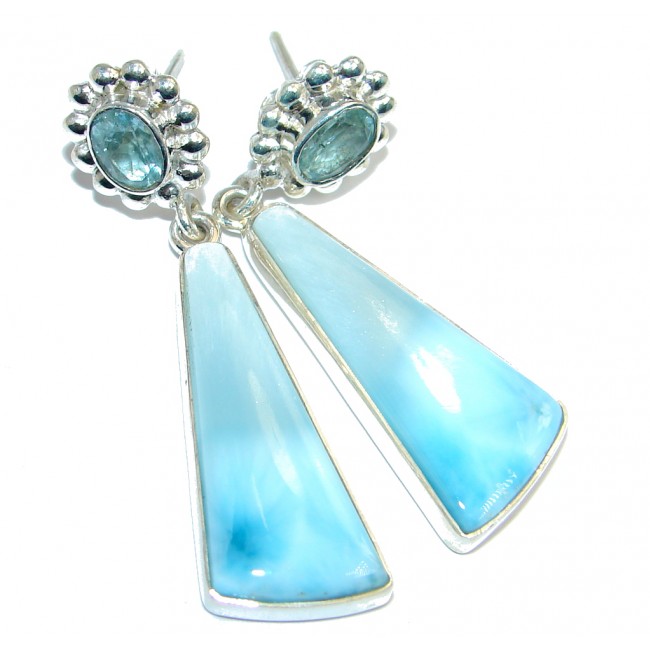 Vintage Style Blue Larimar oxidized Sterling Silver handmade stud earrings