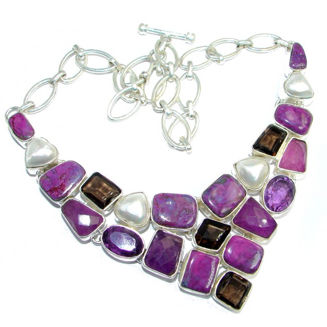 Path Of Life Purple Turquoise Smoky Topaz Sterling Silver handmade Necklace