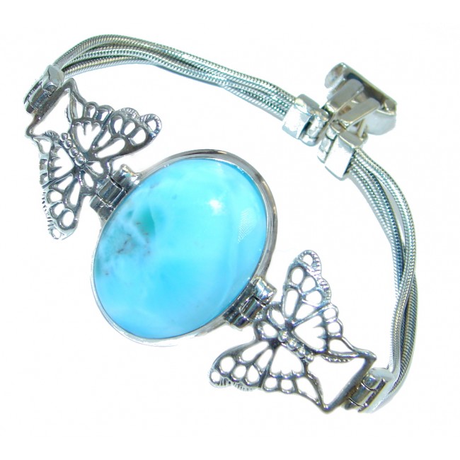 Solid Genuine Blue Larimar Oxidized Sterling Silver handmade Bracelet