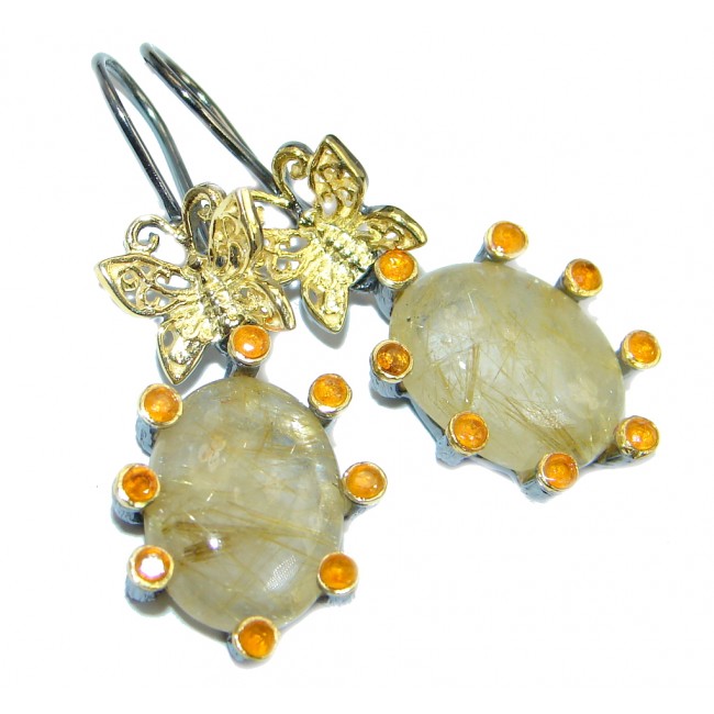Perfect Golden Rutilated Quartz Sapphire Gold plated over Sterling Silver handmade earrings
