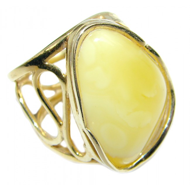 Genuine Butterscoth Baltic Polish Amber Gold plated over Sterling Silver handmade Ring size adjustable