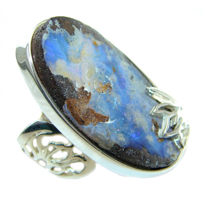 Large Australian Beauty Boulder Opal Sterling Silver ring size adjustable