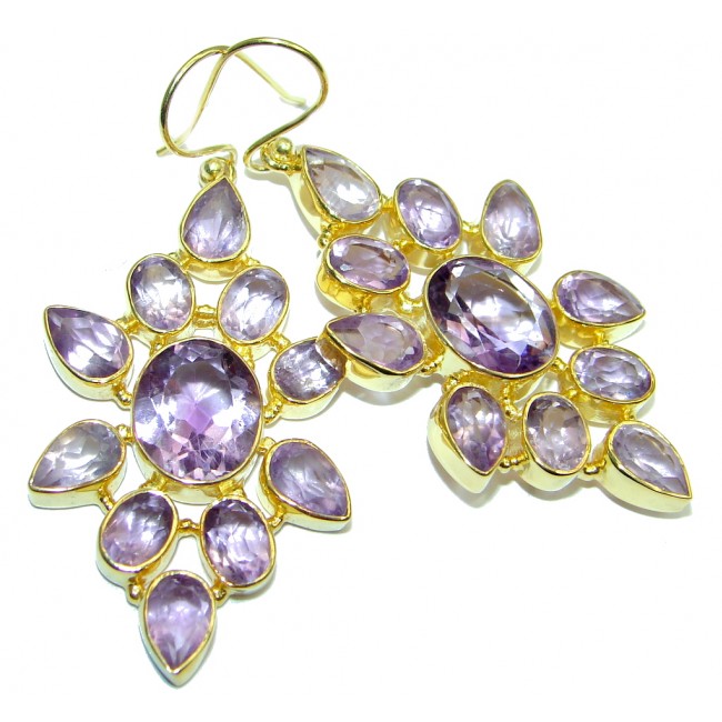 Large Genuine Amethyst Gold plated over Sterling Silver Handcrafted earrings
