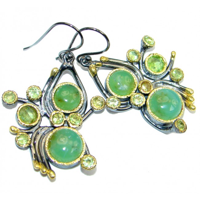 Authentic Moss Prehnite Peridot Gold Rhodium plated over Sterling Silver earrings