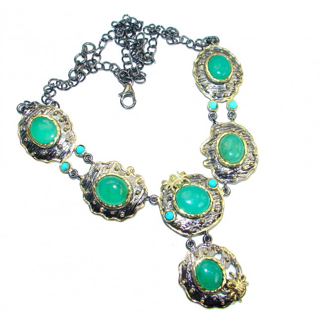 Tropical Beauty genuine Moss Prehnite & Sleeping Beauty Turquoise Gold plated over Sterling Silver necklace