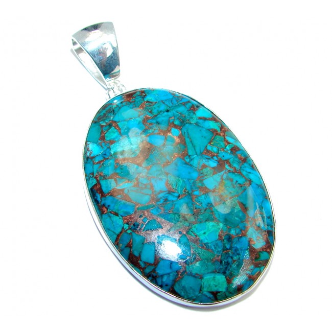 Big Blue Azurite with copper vains Sterling Silver handmade Pendant