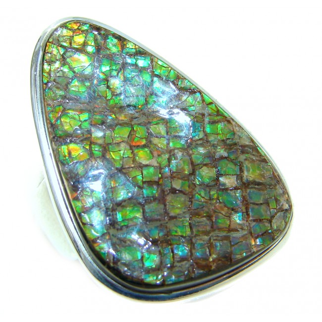 Authentic Canadian Fire Ammolite Sterling Silver ring size 6 1/2