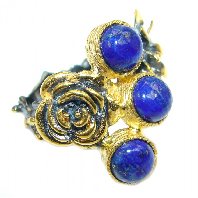 Perfect Blue Lapis Lazuli Gold Rhodium plated over Sterling Silver Ring size 7 1/2