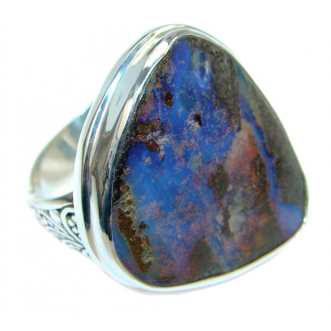 Classic Boulder Opal Sterling Silver handcrafted ring size 9 1/2