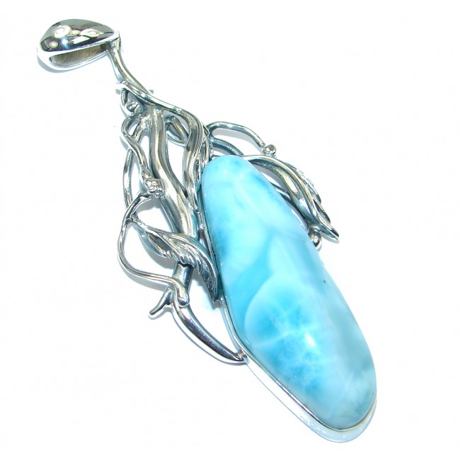 Sublime 3 3/8 inch long Larimar Oxidized Sterling Silver handmade Pendant