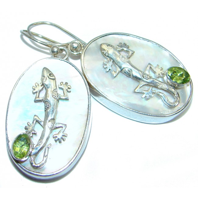 Lizards Blister Pearl Peridot Sterling Silver handmade earrings