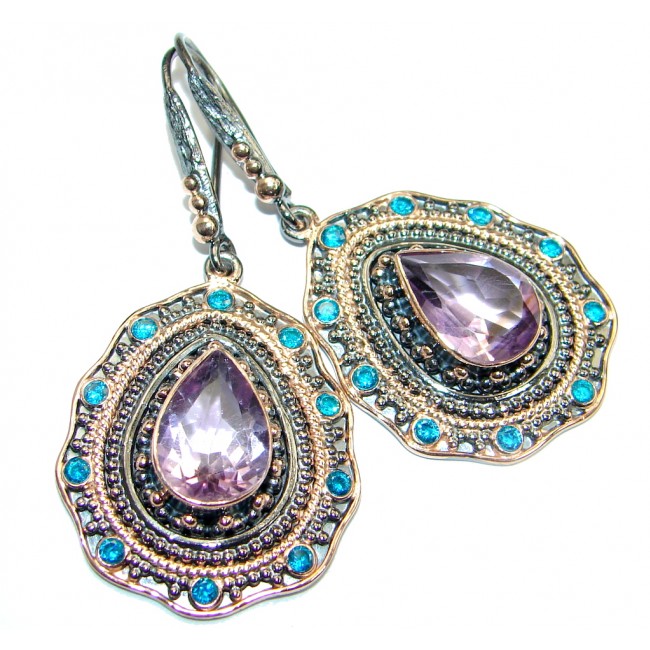 Flawless Amethyst Rose Gold plated over Sterling Silver entirely handmade earrings