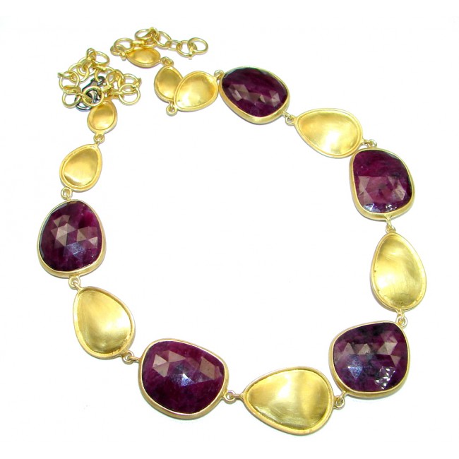 Very Elegant natural Ruby Gold over Sterling Silver handmade necklace