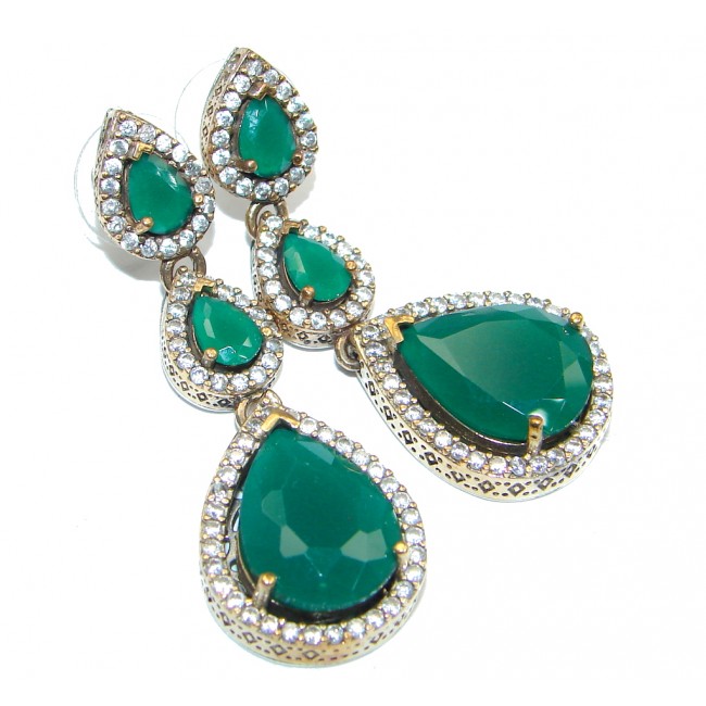 Victorian Style created Green Emerald Sterling Silver stud earrings