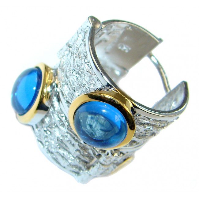 Magestic Swiss Blue Topaz Two Tones Sterling Silver handmade earrings