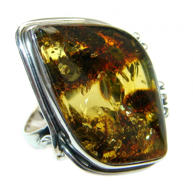 Chunky Genuine Baltic Polish Amber Sterling Silver handmade Ring size 9 1/2