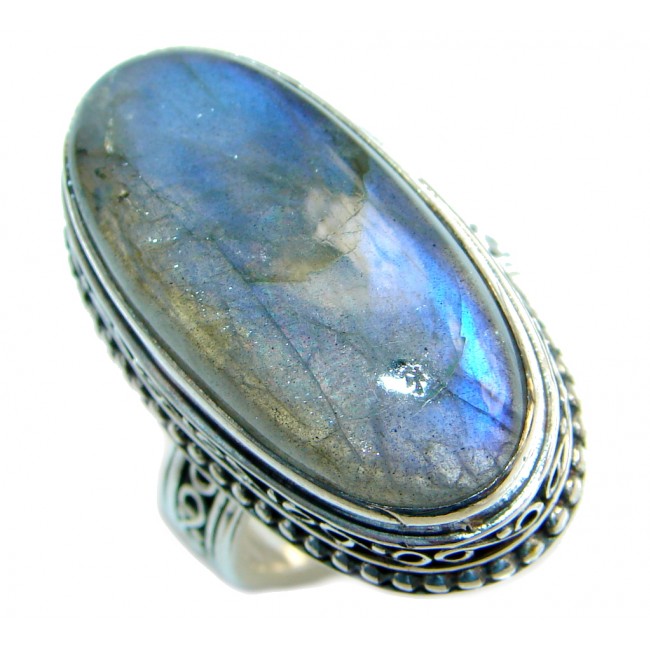 Big Blue Fire Labradorite Sterling Silver handmade ring size 8