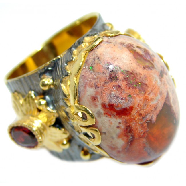 Large Mexican Fire Opal Gold plated over Sterling Silver handmade Ring size 7