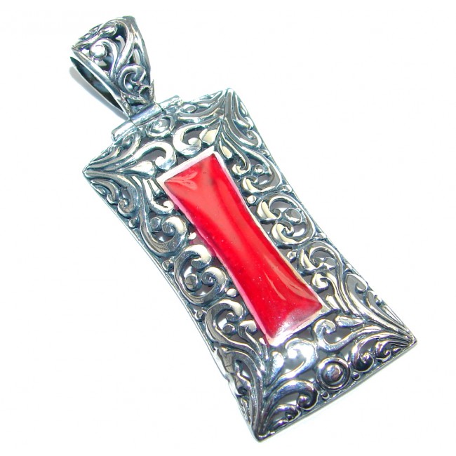 Red Fossilized Coral handmade Sterling Silver pendant