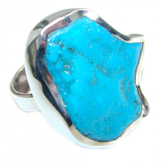 Huge Simple Design genuine Rough Turquoise Sterling Silver handmade ring size 7