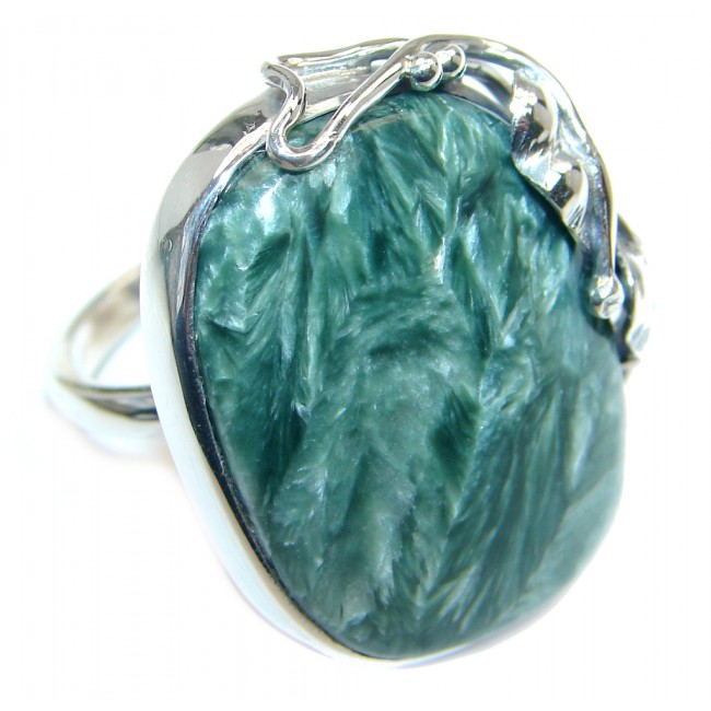 Huge AAA quality Green Seraphinite Sterling Silver handcrafted Ring size adjustable