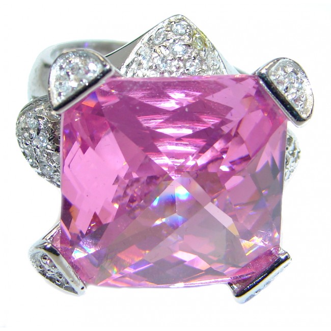 Ultra Fancy Pink Cubic Zirconia Sterling Silver Coctail ring s. 8
