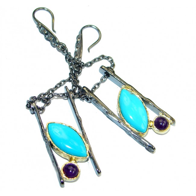 Genuine Sleeping Beauty Turquoise gold plated over Sterling Silver handcrafted Earrings