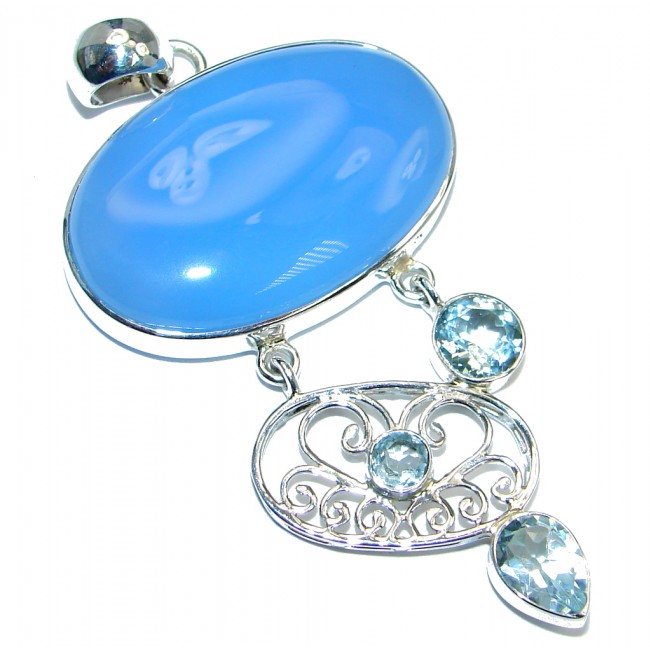 Blue Aura Chalcedony Agate Swiss Blue Topaz Sterling Silver handmade Pendant