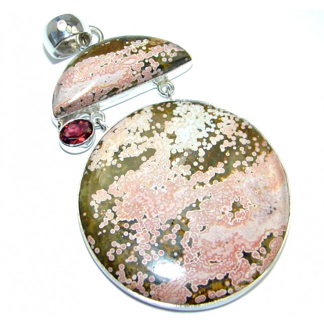 Huge genuine Pink Ocean Jasper Sterling Silver handmade Pendant