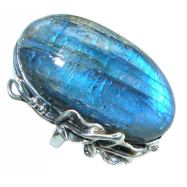 Big Blue Fire Labradorite Sterling Silver handmade ring size 8 adjustable
