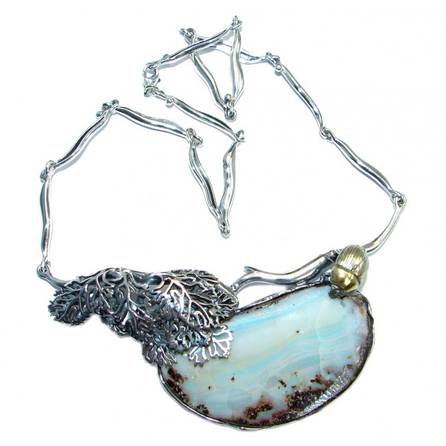 100% Natural Earth Mined Opaque Australian 170 ct Boulder Opal oxidized Sterling Silver handcrafted necklace