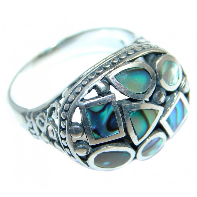 Stylish Rainbow Abalone Sterling Silver handmade ring s. 8 1/4