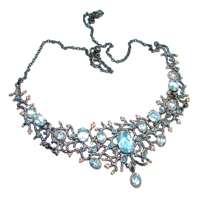 Rich Design Genuine Swiss Blue Topaz Gold Rhodium plated over Sterling Silver handmade necklace