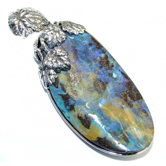 35.8 grams! Beautiful Natural Australian Boulder Opal Oxidized Sterling Silver handmade Pendant