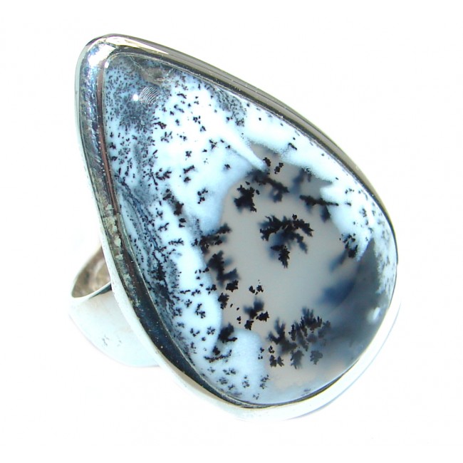 Snow Queen Dendritic Agate Sterling Silver hancrafted Ring s. 8