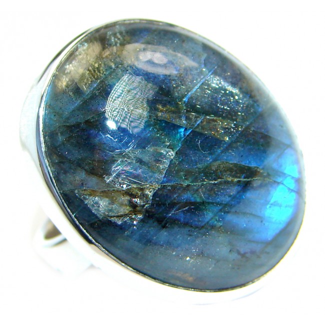 Big Blue Fire Labradorite Sterling Silver handmade ring size 6
