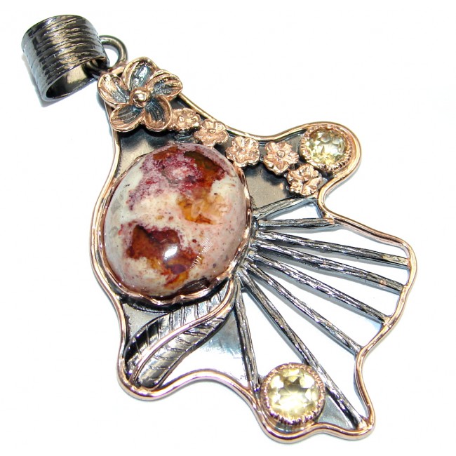 Authentic Mexican Fire Opal Citrine oxidized Sterling Silver handmade Pendant