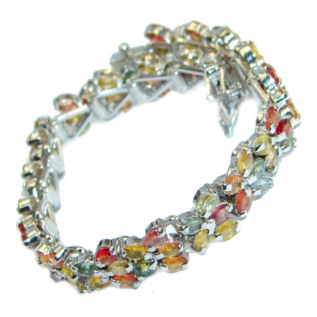 Special Item Natural Red Ruby Fancy Multicolor Sapphire 925 Sterling Silver Bracelet