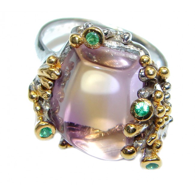 True Beauty Purple Ametrine Emerald Sterling Silver ring s. 7 1/4