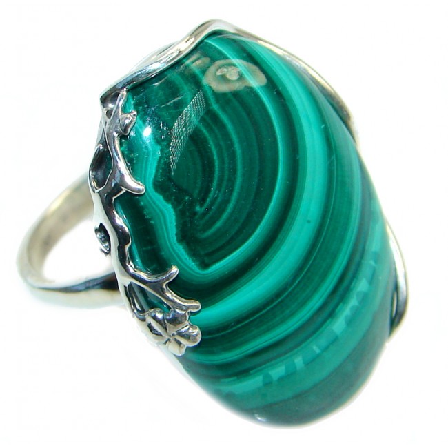Natural AAA quality Malachite Sterling Silver handcrafted ring size 7 adjustable