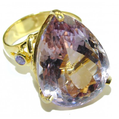Spectacular 22.5 carat Pink Amethyst 14K Gold over .925 Sterling Silver Handcrafted Ring size 7 1/4