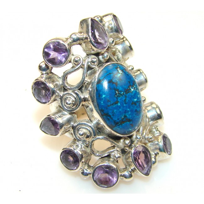 Stylish Blue Turquoise Sterling Silver Ring s. 8 1/4