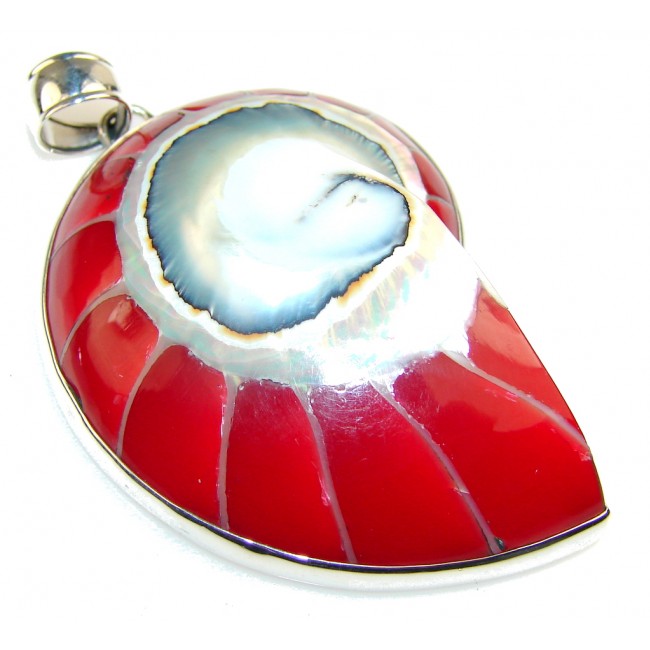 Lovely Red Ocean Shell Sterling Silver Pendant